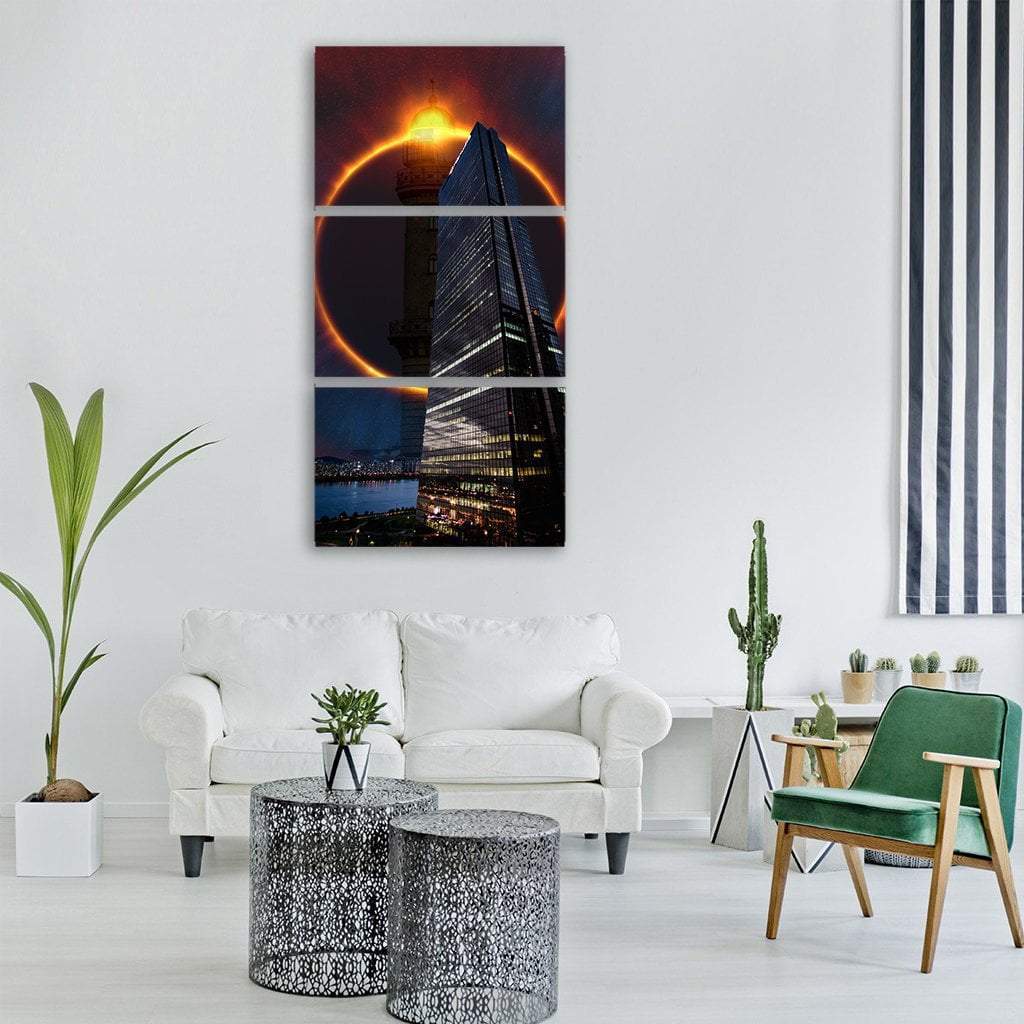 Moon In Night Sky Vertical Canvas Wall Art-3 Vertical-Gallery Wrap-12" x 25"-Tiaracle