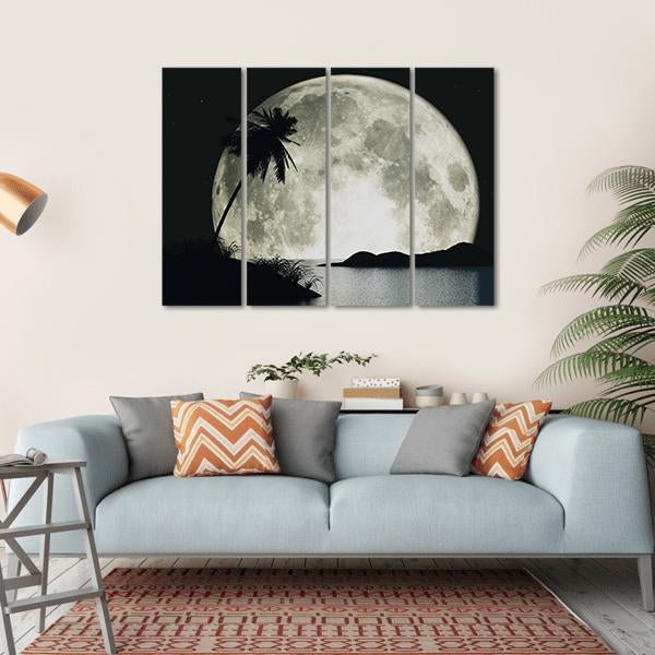 Moon Island With Palm Canvas Wall Art-4 Horizontal-Gallery Wrap-34" x 24"-Tiaracle
