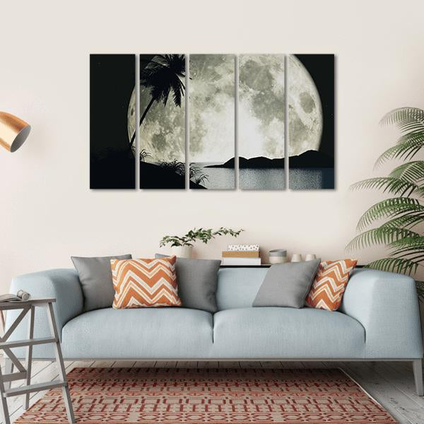 Moon Island With Palm Canvas Wall Art-5 Horizontal-Gallery Wrap-22" x 12"-Tiaracle