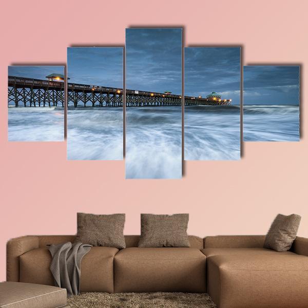 Folly Beach Pier Charleston Canvas Wall Art-5 Star-Gallery Wrap-62" x 32"-Tiaracle