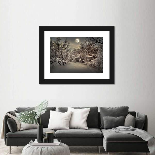 Moon Light In Winter Wood Canvas Wall Art-1 Piece-Framed Print-20" x 16"-Tiaracle
