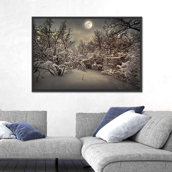 Moon Light In Winter Wood Canvas Wall Art-1 Piece-Floating Frame-24" x 16"-Tiaracle