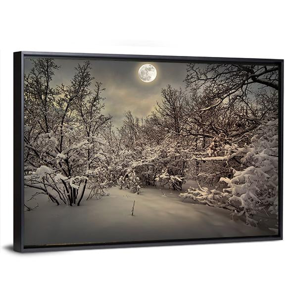 Moon Light In Winter Wood Canvas Wall Art-3 Horizontal-Gallery Wrap-25" x 16"-Tiaracle