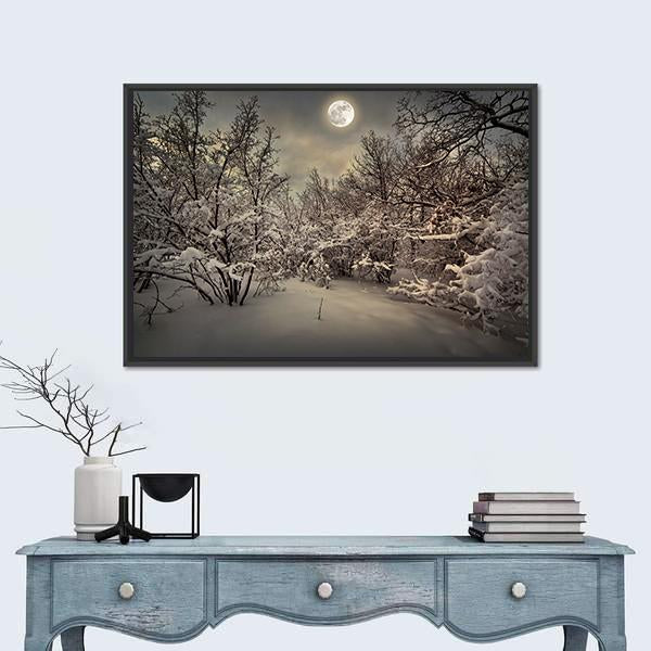 Moon Light In Winter Wood Canvas Wall Art-3 Horizontal-Gallery Wrap-25" x 16"-Tiaracle