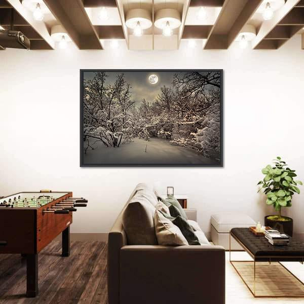 Moon Light In Winter Wood Canvas Wall Art-3 Horizontal-Gallery Wrap-25" x 16"-Tiaracle