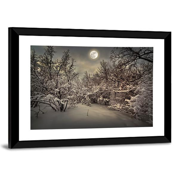 Moon Light In Winter Wood Canvas Wall Art-3 Horizontal-Gallery Wrap-25" x 16"-Tiaracle