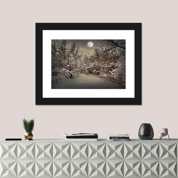 Moon Light In Winter Wood Canvas Wall Art-3 Horizontal-Gallery Wrap-25" x 16"-Tiaracle