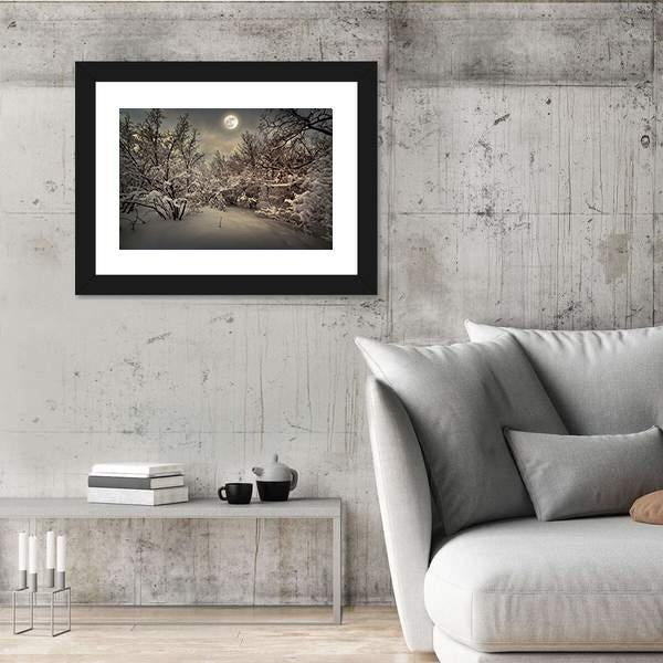 Moon Light In Winter Wood Canvas Wall Art-3 Horizontal-Gallery Wrap-25" x 16"-Tiaracle