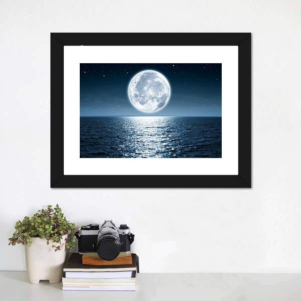 Moon Light Reflection On Ocean Canvas Wall Art-1 Piece-Floating Frame-24&quot; x 16&quot;-Tiaracle