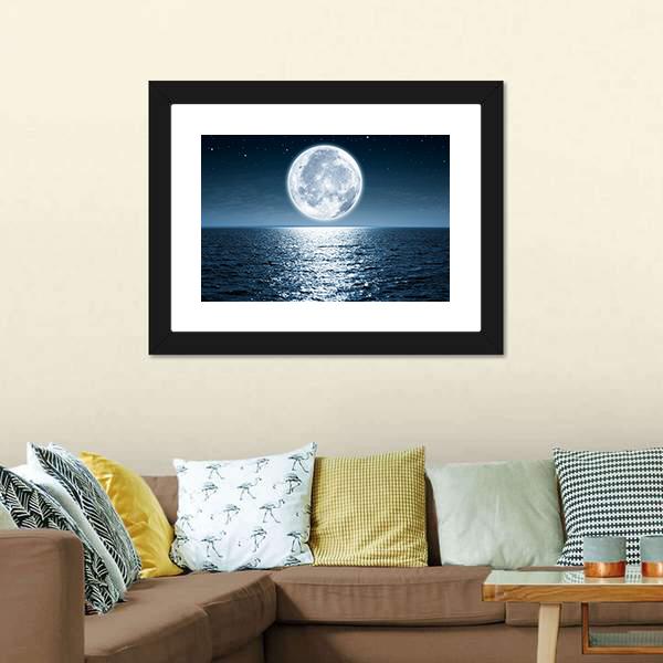 Moon Light Reflection On Ocean Canvas Wall Art-3 Horizontal-Gallery Wrap-25&quot; x 16&quot;-Tiaracle