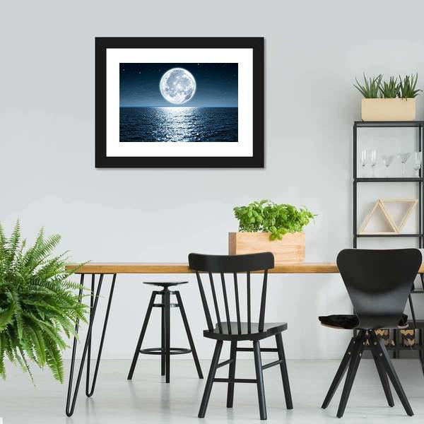 Moon Light Reflection On Ocean Canvas Wall Art-3 Horizontal-Gallery Wrap-25&quot; x 16&quot;-Tiaracle