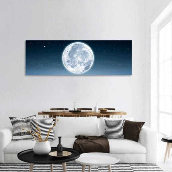 Moon Light Reflection On Ocean Panoramic Canvas Wall Art-3 Piece-25" x 08"-Tiaracle