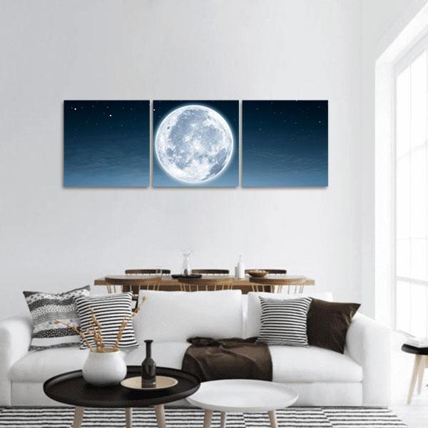 Moon Light Reflection On Ocean Panoramic Canvas Wall Art-3 Piece-25" x 08"-Tiaracle