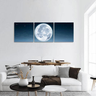 Moonlight Reflection Over Ocean Panoramic Canvas Wall Art - 3 Piece / 25" x 08"