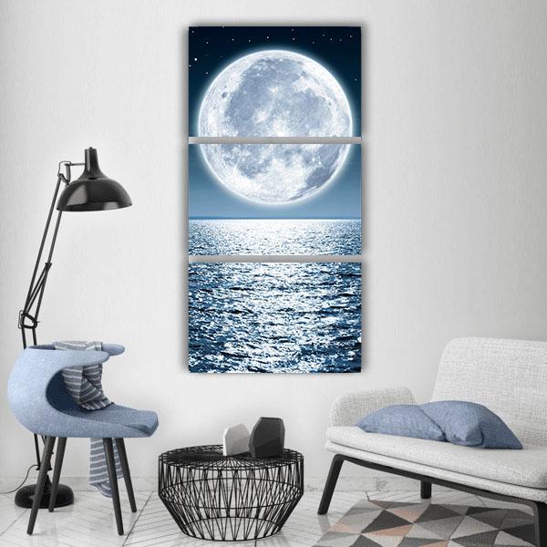 Moon Light Reflection On Ocean Vertical Canvas Wall Art-3 Vertical-Gallery Wrap-12" x 25"-Tiaracle