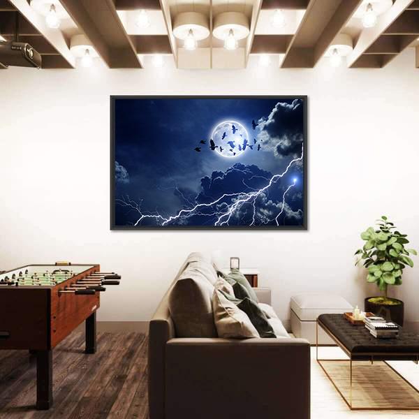 Moon Lightning & Dark Clouds Canvas Wall Art-5 Horizontal-Gallery Wrap-22" x 12"-Tiaracle