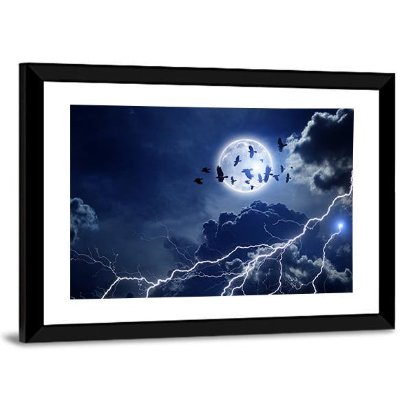 Moon Lightning & Dark Clouds Canvas Wall Art-5 Horizontal-Gallery Wrap-22" x 12"-Tiaracle