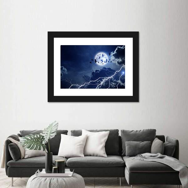 Moon Lightning & Dark Clouds Canvas Wall Art-5 Horizontal-Gallery Wrap-22" x 12"-Tiaracle