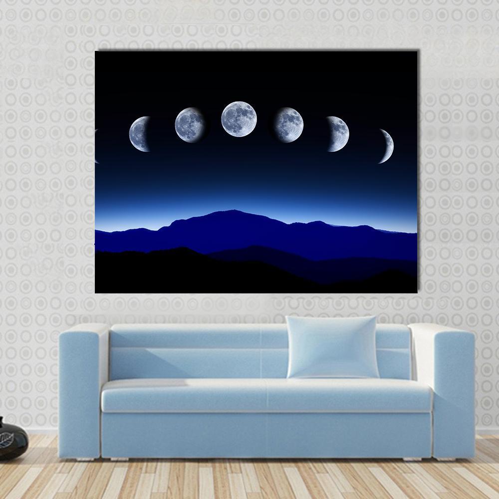 Moon Lunar Cycle Canvas Wall Art-5 Horizontal-Gallery Wrap-22" x 12"-Tiaracle