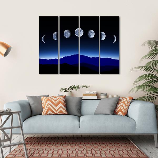 Moon Lunar Cycle Canvas Wall Art-4 Horizontal-Gallery Wrap-34" x 24"-Tiaracle