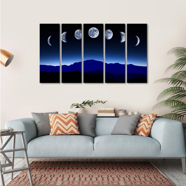 Moon Lunar Cycle Canvas Wall Art-5 Horizontal-Gallery Wrap-22" x 12"-Tiaracle