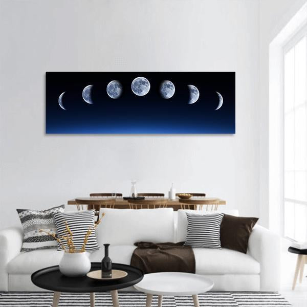 Moon Lunar Cycle Panoramic Canvas Wall Art-3 Piece-25" x 08"-Tiaracle