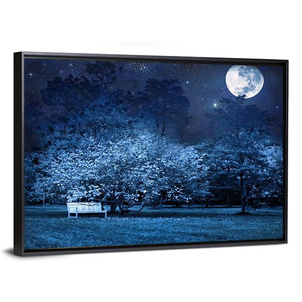 Moon Night In Park Canvas Wall Art-3 Horizontal-Gallery Wrap-25" x 16"-Tiaracle