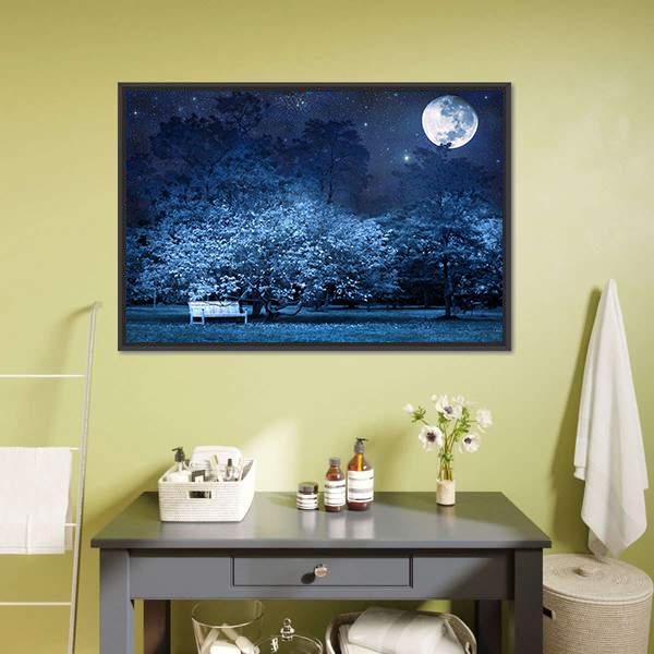 Moon Night In Park Canvas Wall Art-1 Piece-Floating Frame-24" x 16"-Tiaracle