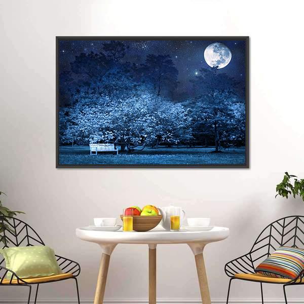 Moon Night In Park Canvas Wall Art-3 Horizontal-Gallery Wrap-25" x 16"-Tiaracle