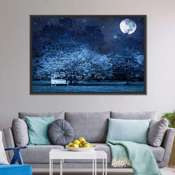 Moon Night In Park Canvas Wall Art-3 Horizontal-Gallery Wrap-25" x 16"-Tiaracle