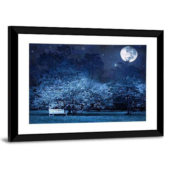 Moon Night In Park Canvas Wall Art-3 Horizontal-Gallery Wrap-25" x 16"-Tiaracle
