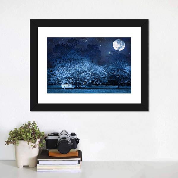Moon Night In Park Canvas Wall Art-1 Piece-Framed Print-20" x 16"-Tiaracle
