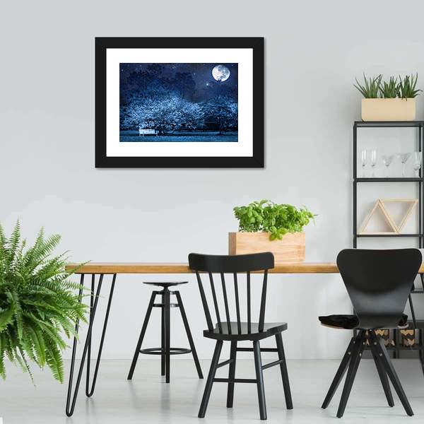 Moon Night In Park Canvas Wall Art-3 Horizontal-Gallery Wrap-25" x 16"-Tiaracle