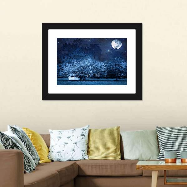 Moon Night In Park Canvas Wall Art-3 Horizontal-Gallery Wrap-25" x 16"-Tiaracle
