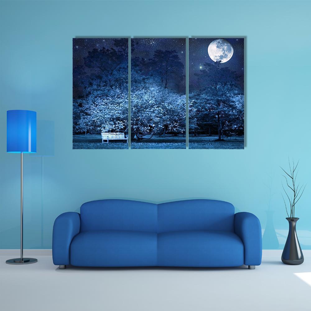 Moon Night In Park Canvas Wall Art-3 Horizontal-Gallery Wrap-37" x 24"-Tiaracle
