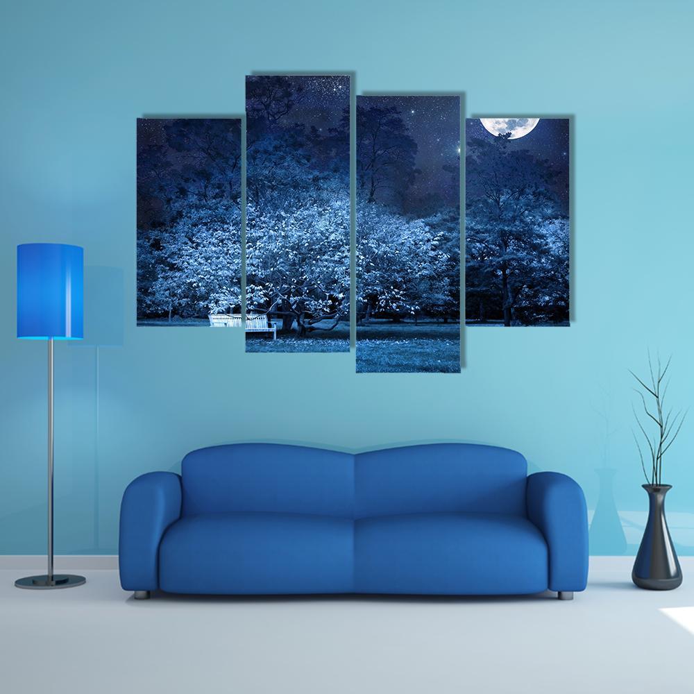 Moon Night In Park Canvas Wall Art-4 Pop-Gallery Wrap-50" x 32"-Tiaracle