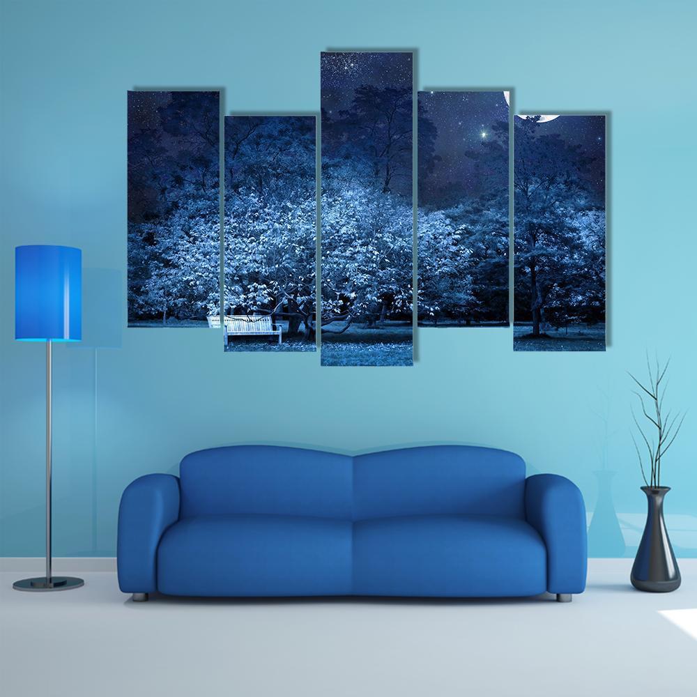 Moon Night In Park Canvas Wall Art-5 Pop-Gallery Wrap-47" x 32"-Tiaracle