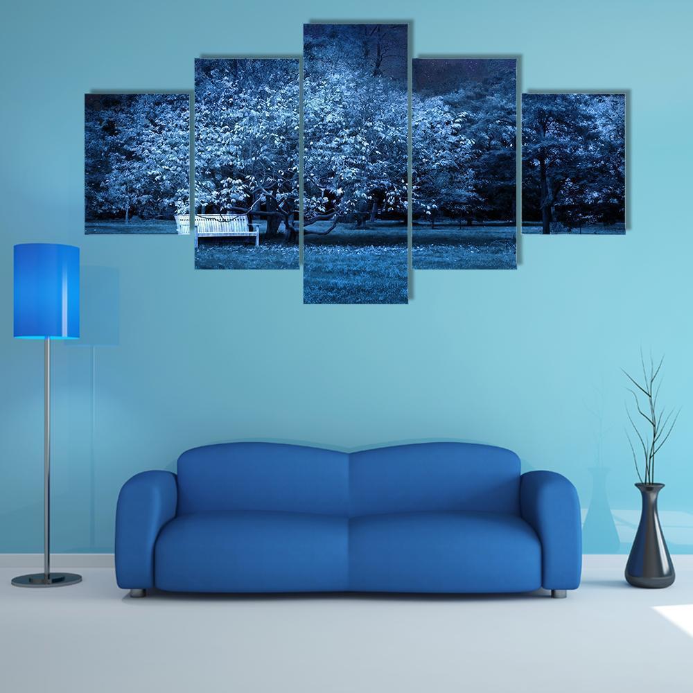 Moon Night In Park Canvas Wall Art-5 Star-Gallery Wrap-62" x 32"-Tiaracle