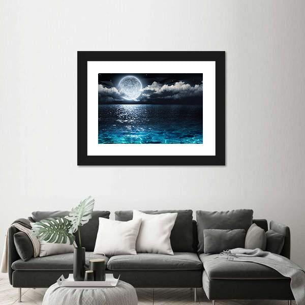 Moon On Sea At Night Canvas Wall Art-5 Horizontal-Gallery Wrap-22" x 12"-Tiaracle