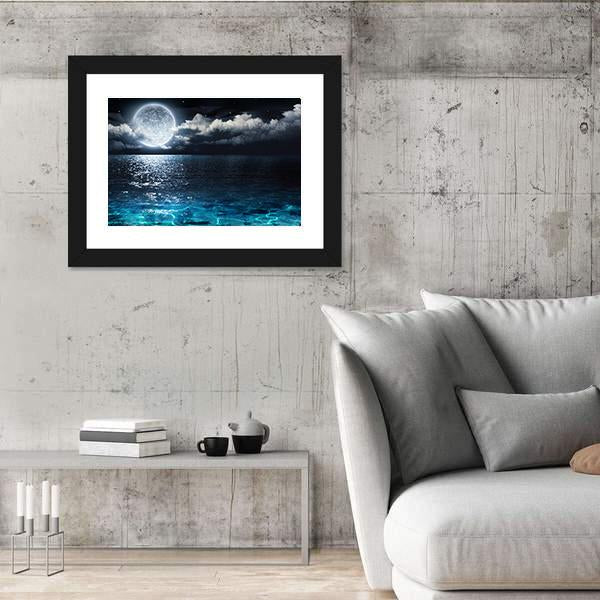 Moon On Sea At Night Canvas Wall Art-5 Horizontal-Gallery Wrap-22" x 12"-Tiaracle