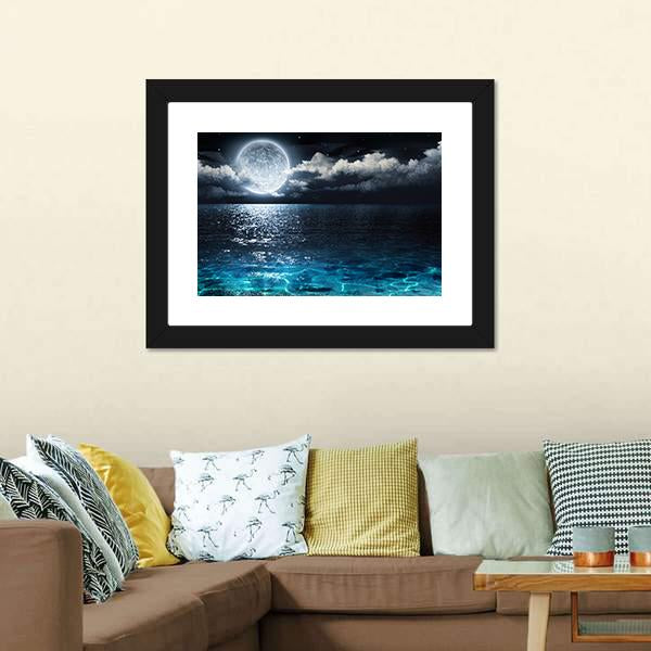 Moon On Sea At Night Canvas Wall Art-3 Horizontal-Gallery Wrap-25" x 16"-Tiaracle