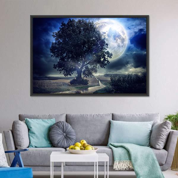 Moon Over Corn Field Canvas Wall Art-5 Horizontal-Gallery Wrap-22" x 12"-Tiaracle