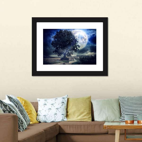 Moon Over Corn Field Canvas Wall Art-3 Horizontal-Gallery Wrap-25" x 16"-Tiaracle