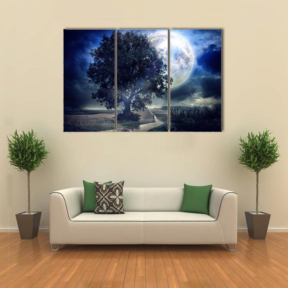 Moon Over Corn Field Canvas Wall Art-3 Horizontal-Gallery Wrap-37" x 24"-Tiaracle