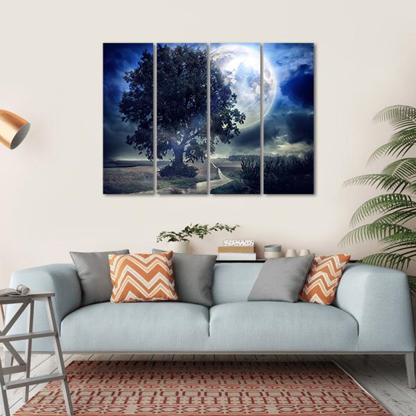 Moon Over Corn Field Canvas Wall Art-4 Horizontal-Gallery Wrap-34" x 24"-Tiaracle