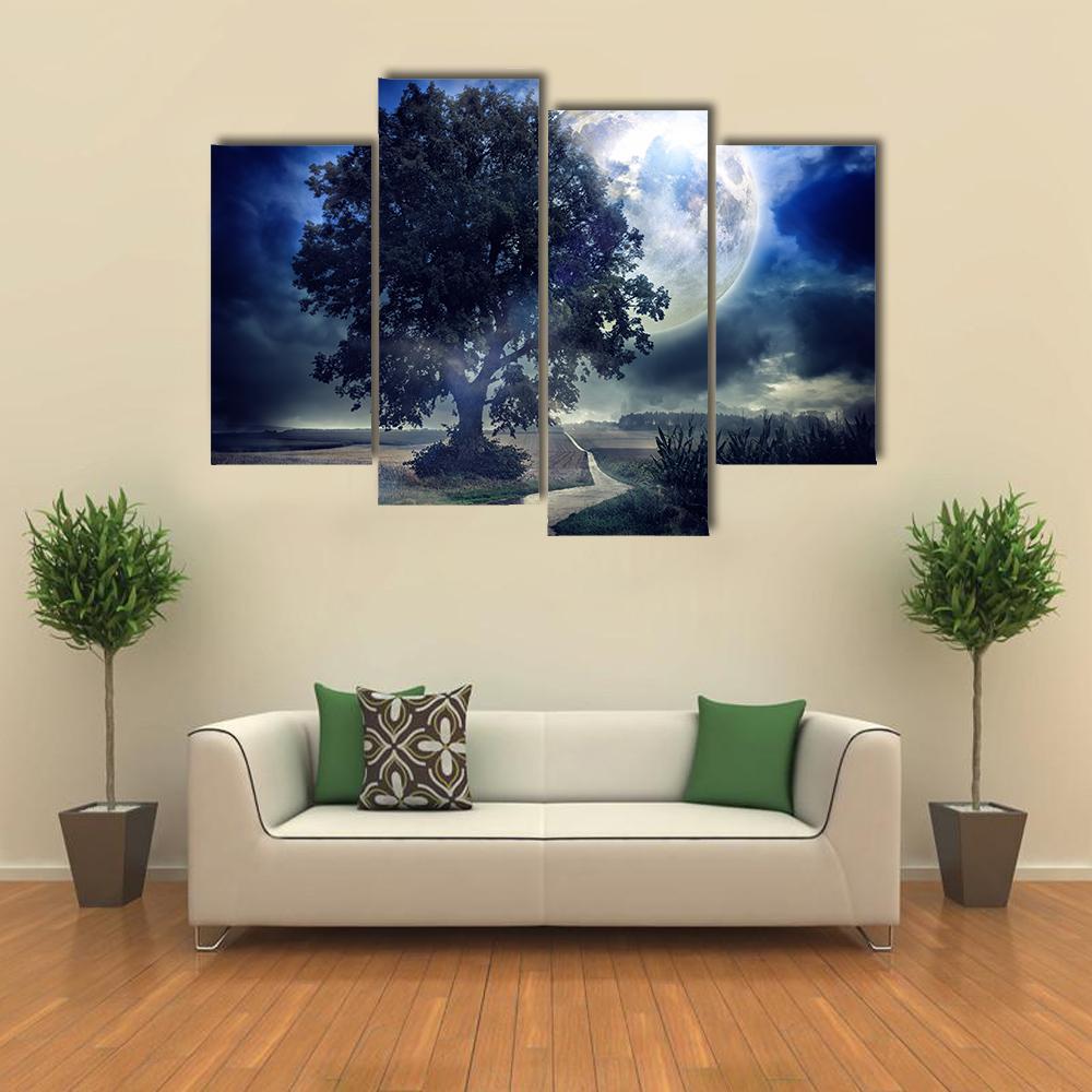 Moon Over Corn Field Canvas Wall Art-4 Pop-Gallery Wrap-50" x 32"-Tiaracle