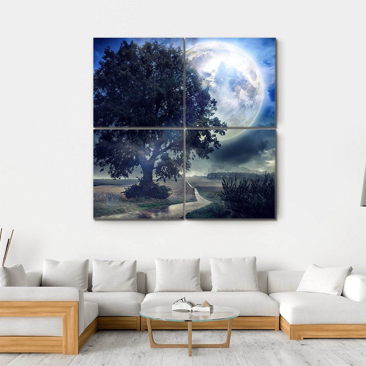 Moon Over Corn Field Canvas Wall Art-4 Square-Gallery Wrap-17" x 17"-Tiaracle
