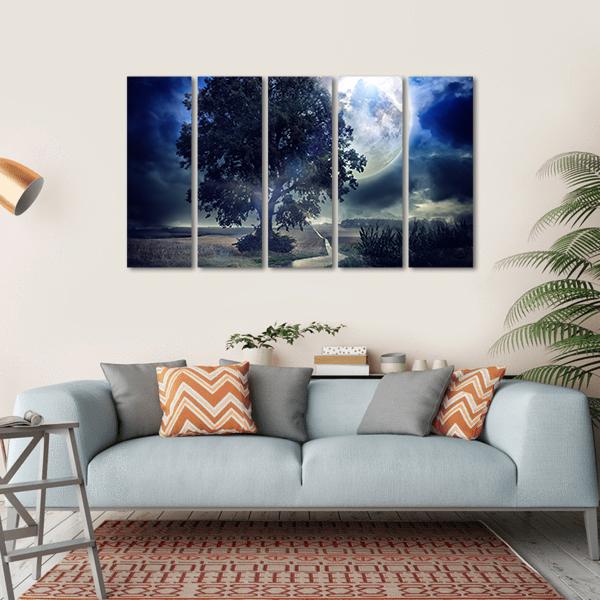 Moon Over Corn Field Canvas Wall Art-5 Horizontal-Gallery Wrap-22" x 12"-Tiaracle
