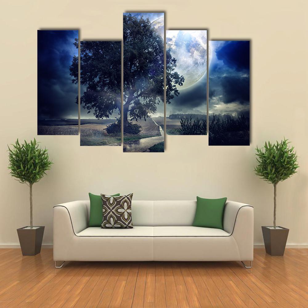 Moon Over Corn Field Canvas Wall Art-5 Pop-Gallery Wrap-47" x 32"-Tiaracle