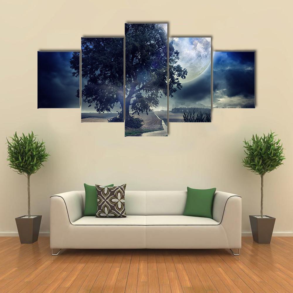 Moon Over Corn Field Canvas Wall Art-3 Horizontal-Gallery Wrap-37" x 24"-Tiaracle